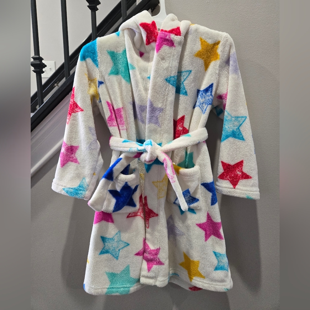 Lands' End Kids Colorful Star Pajama Robe, Girls Robe, Size 6